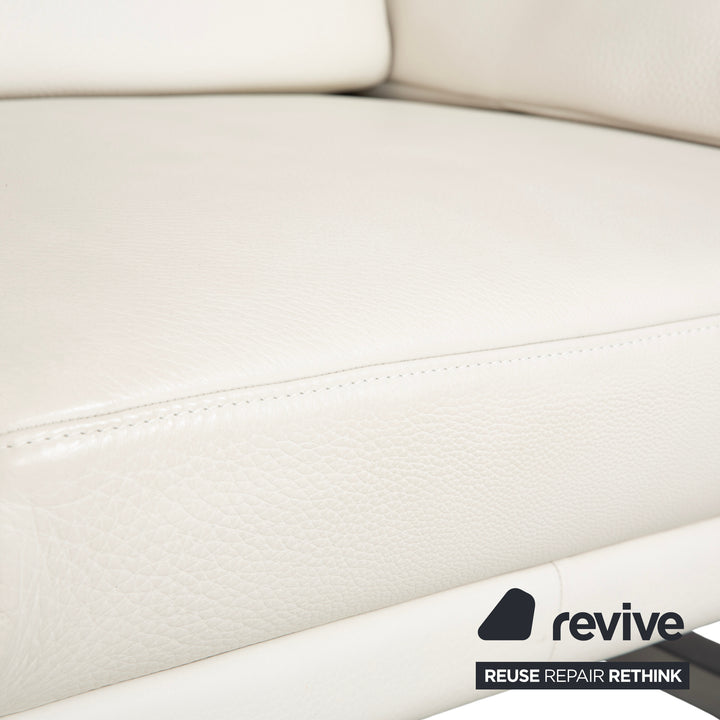 Himolla Leather Two-Seater Cream White Wood Sofa Couch