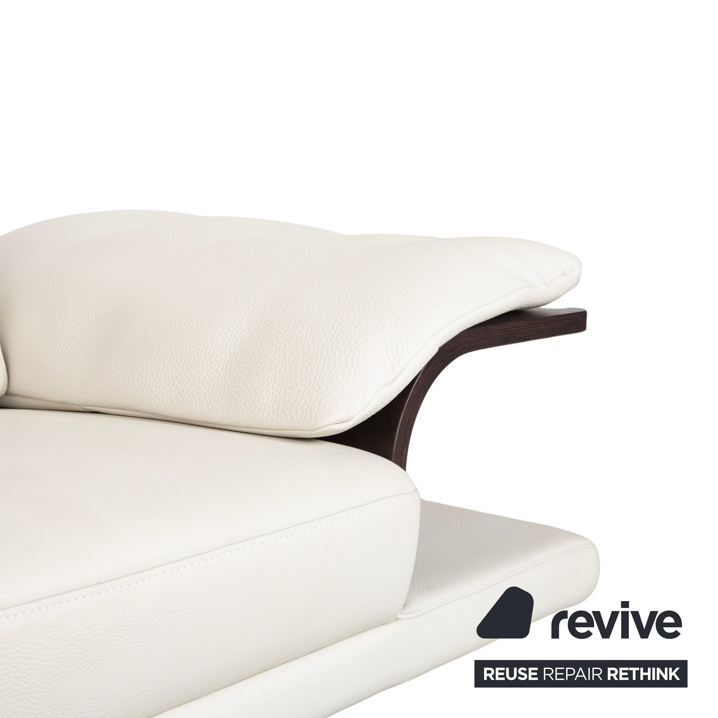 Himolla Leather Two-Seater Cream White Wood Sofa Couch