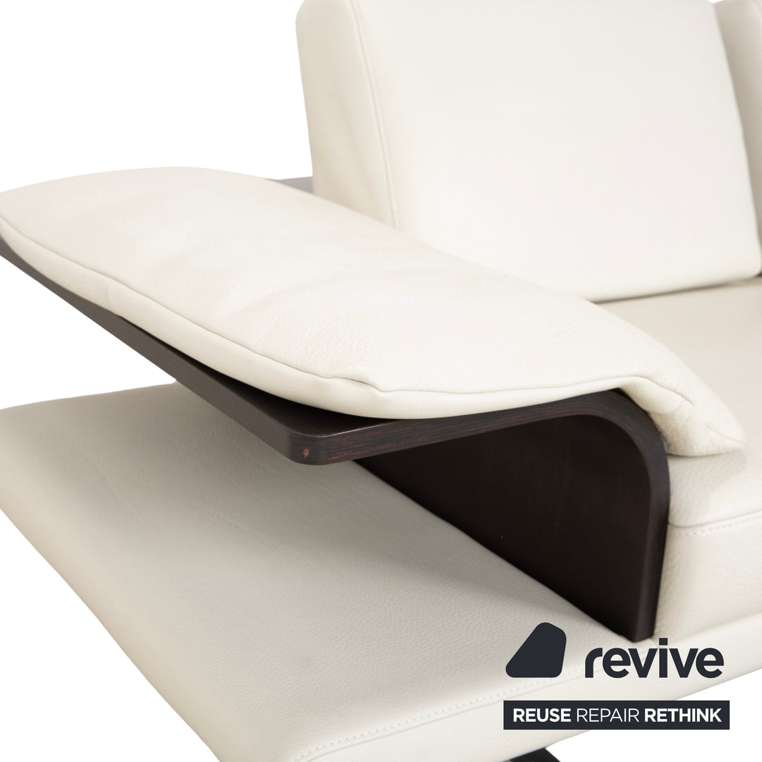 Himolla Leather Two-Seater Cream White Wood Sofa Couch