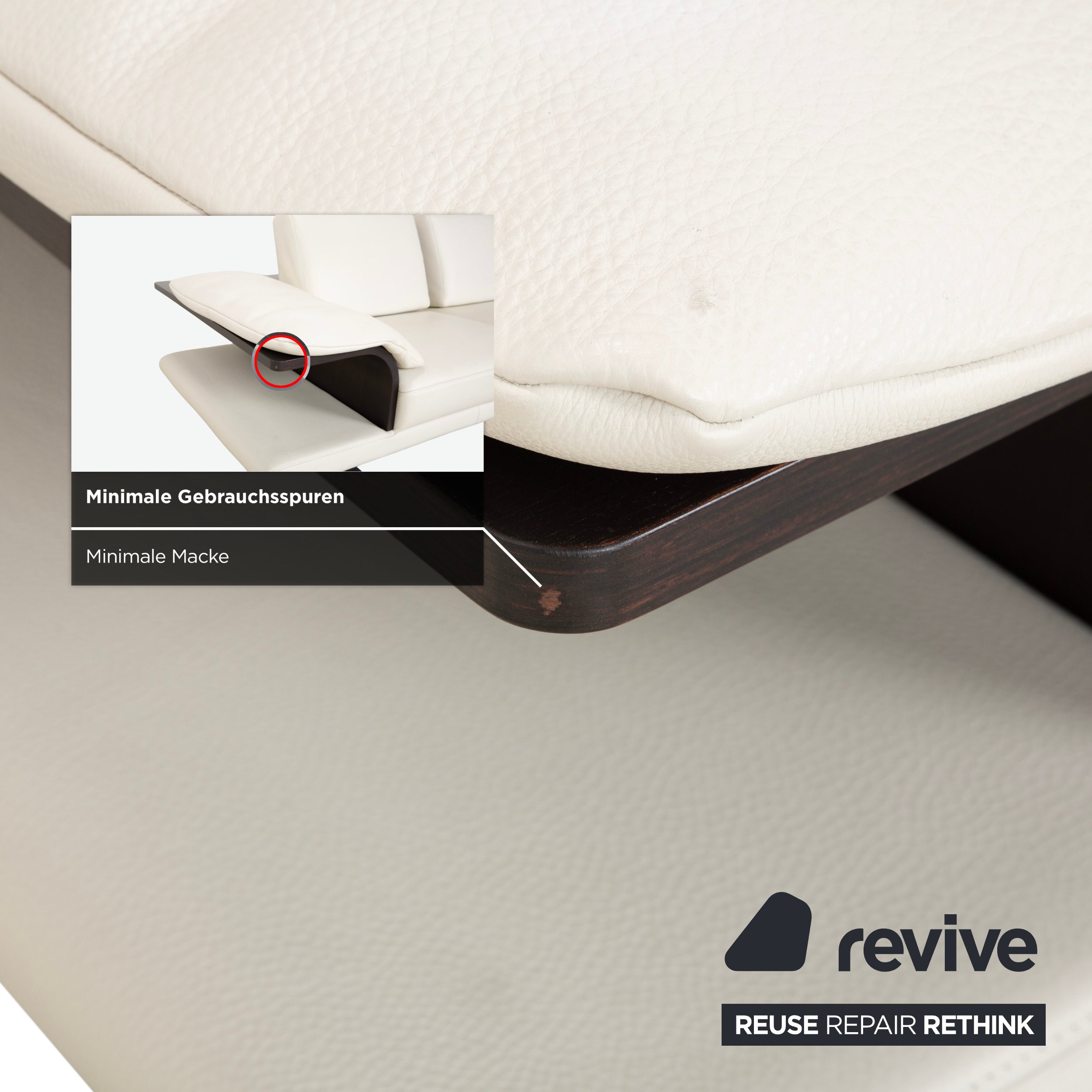 Canapé deux places Himolla en cuir crème et bois blanc