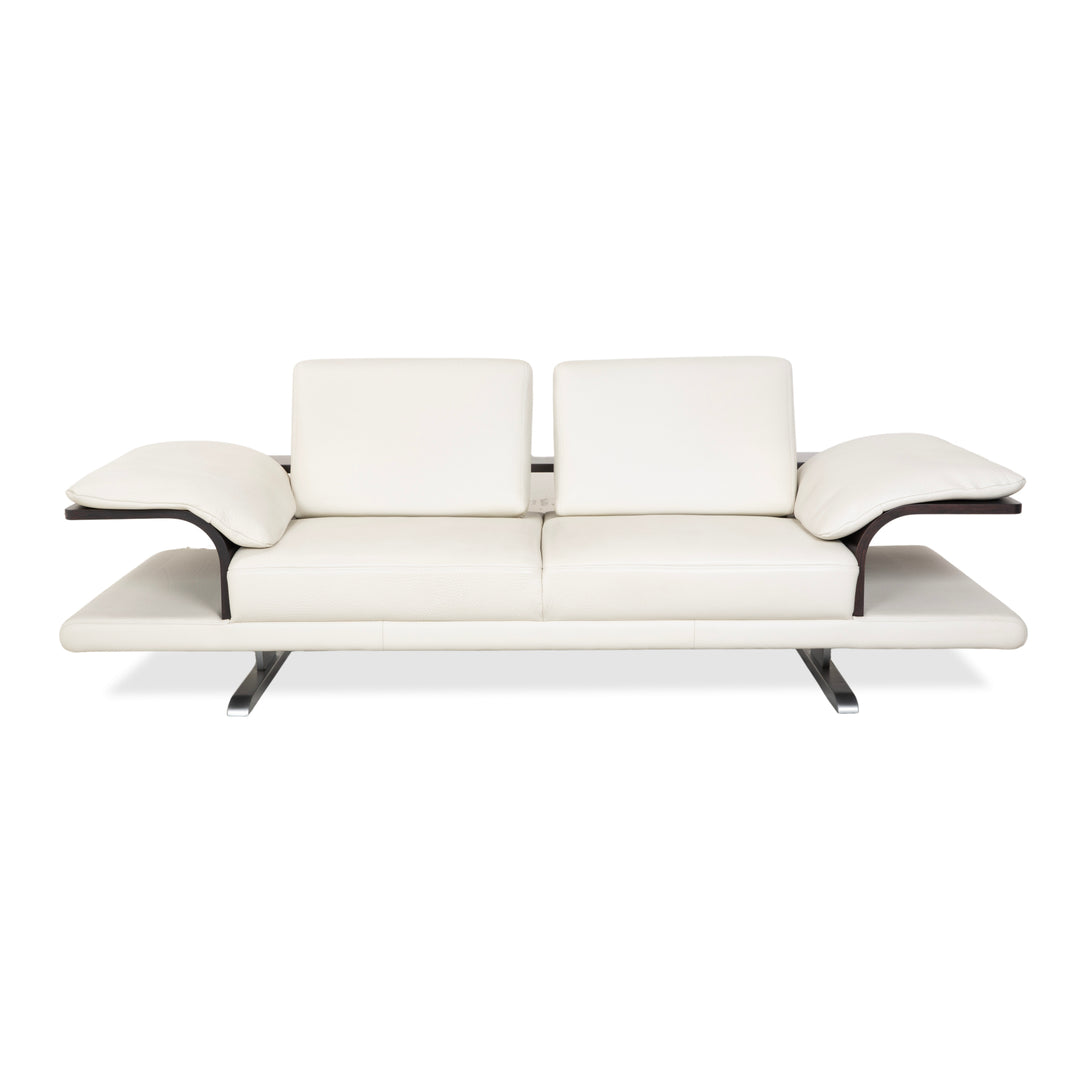 Himolla Leather Two-Seater Cream White Wood Sofa Couch