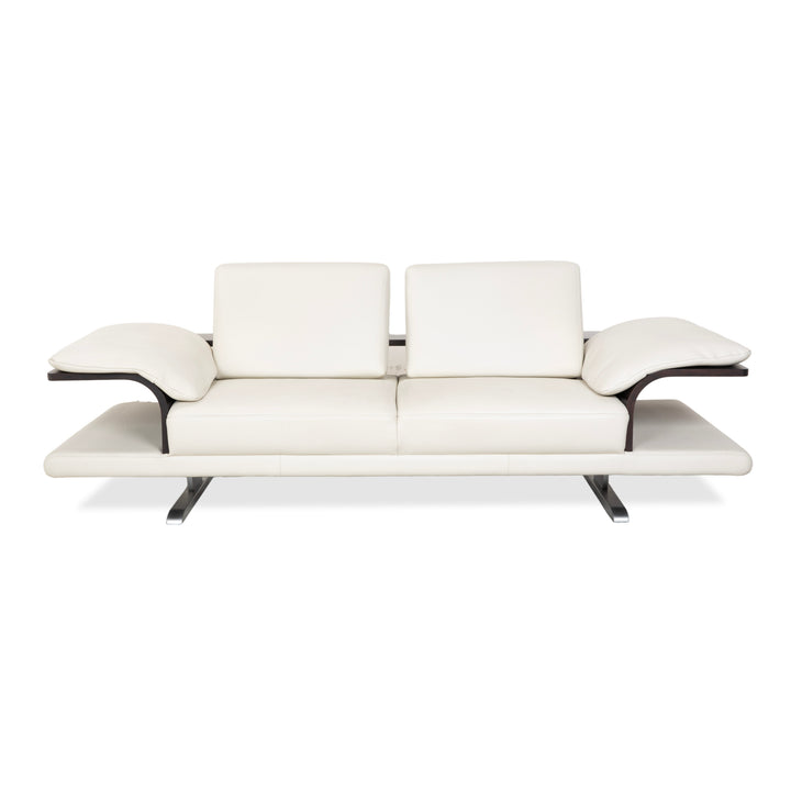 Himolla Leather Two-Seater Cream White Wood Sofa Couch