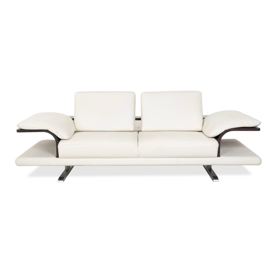 Himolla Leather Two-Seater Cream White Wood Sofa Couch