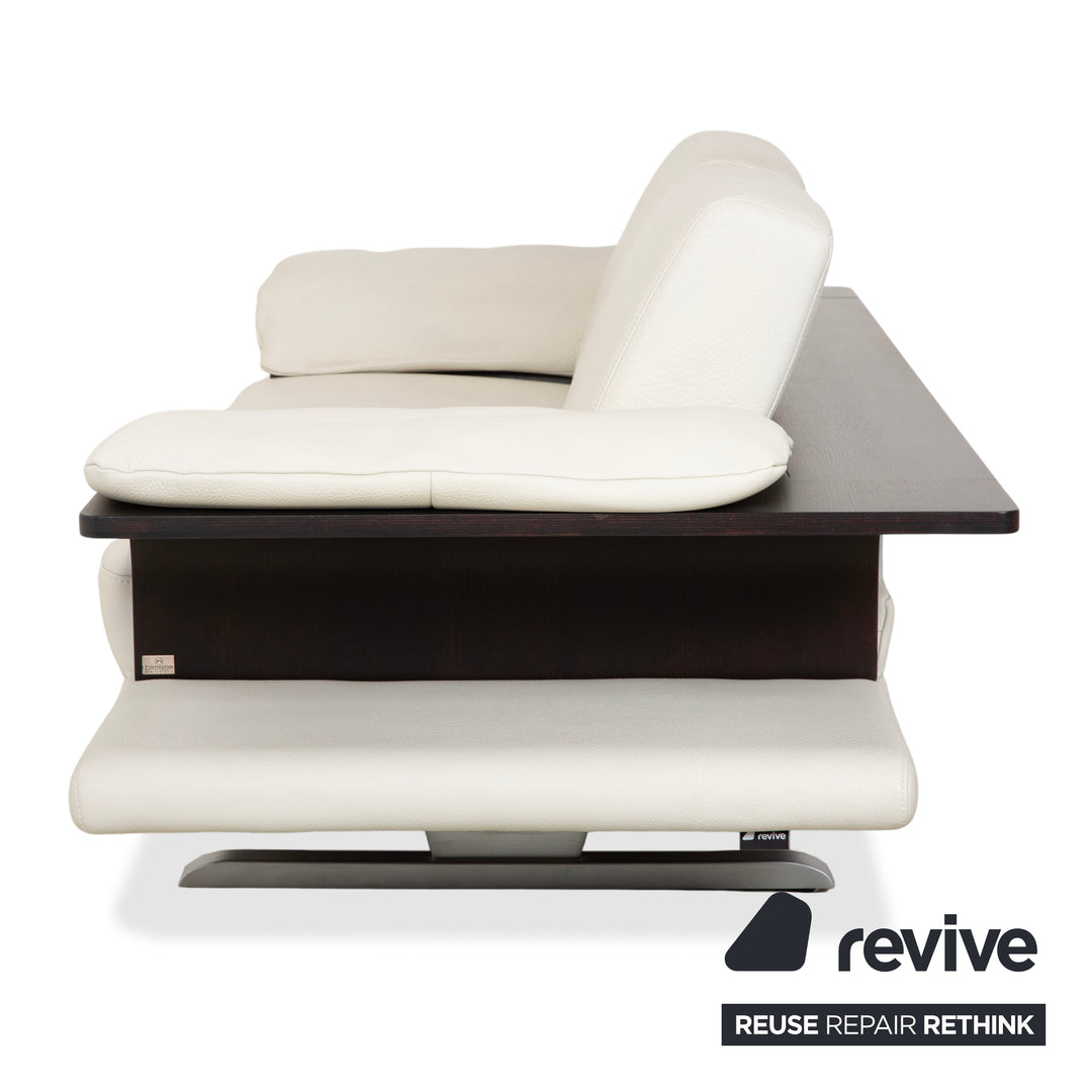 Himolla Leather Two-Seater Cream White Wood Sofa Couch