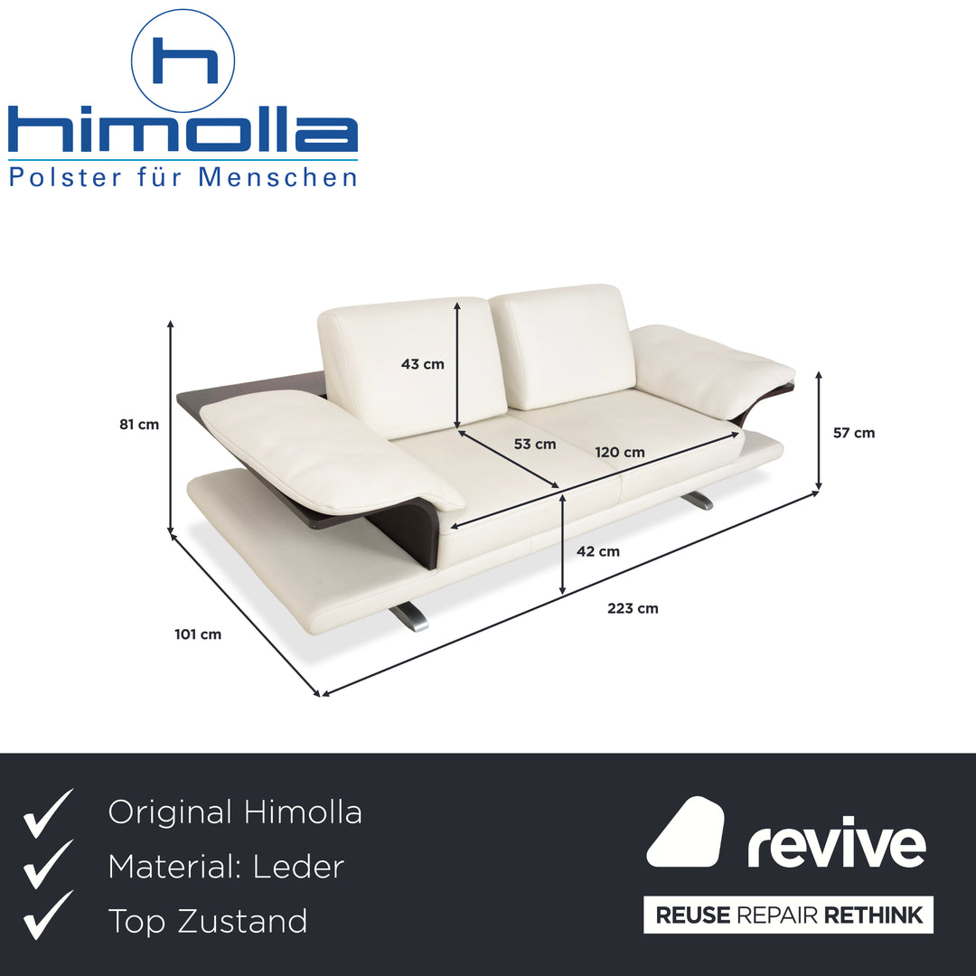 Himolla Leather Two-Seater Cream White Wood Sofa Couch
