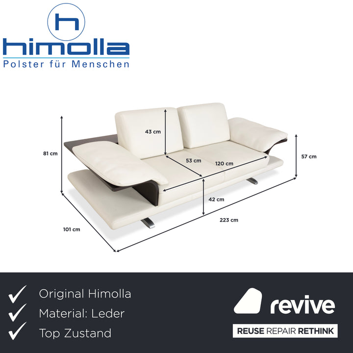 Himolla Leather Two-Seater Cream White Wood Sofa Couch