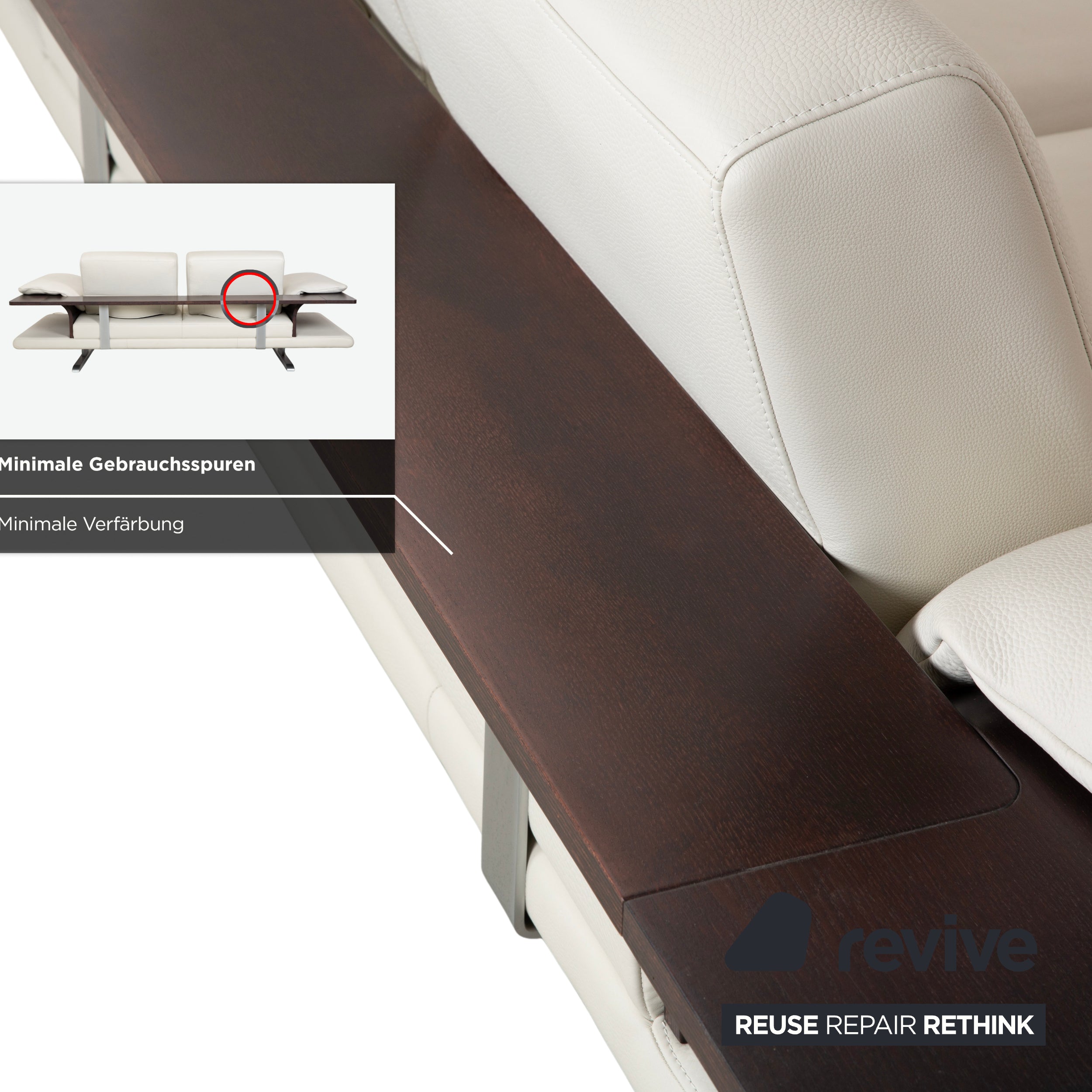 Himolla Leather Two-Seater Cream White Wood Sofa Couch