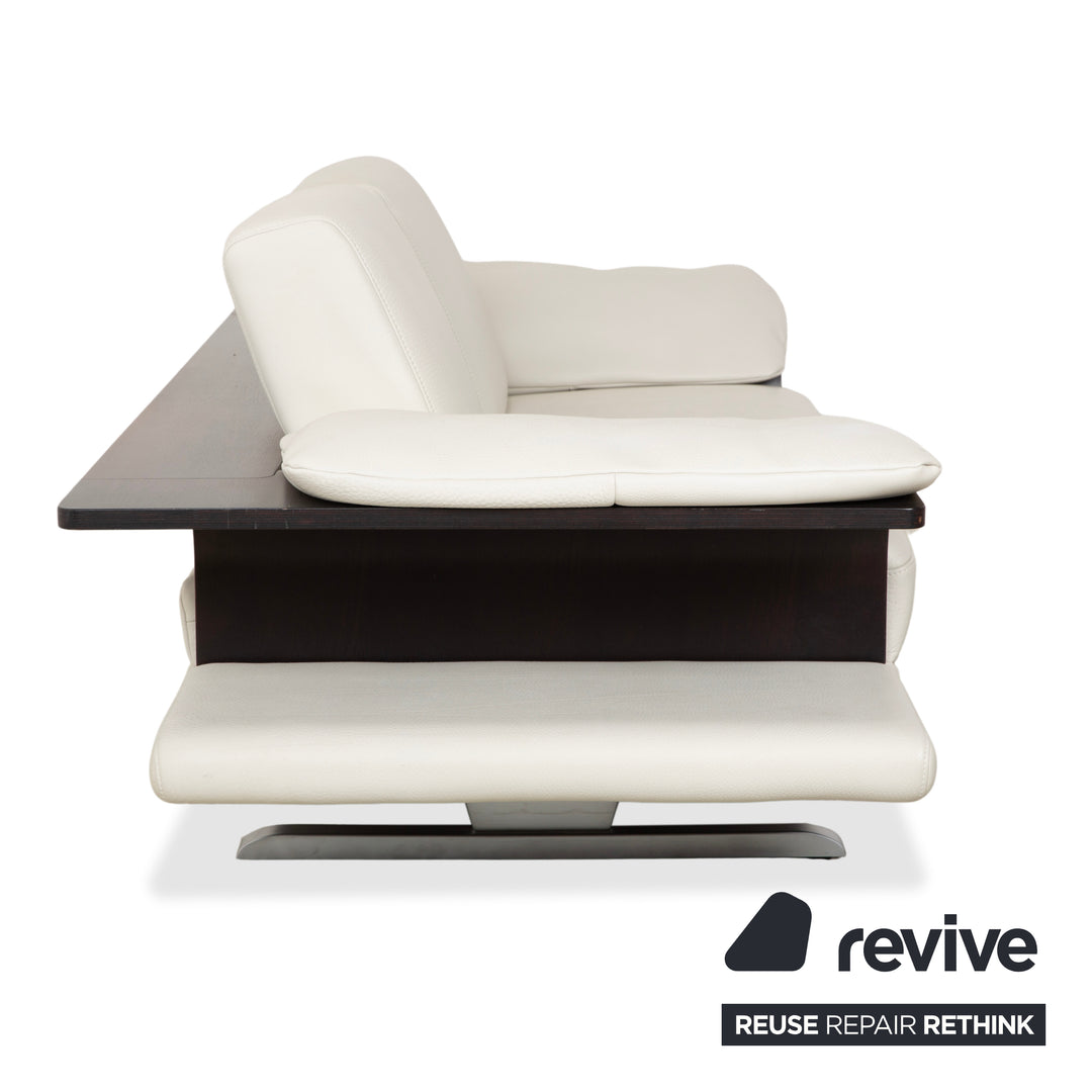 Himolla Leather Two-Seater Cream White Wood Sofa Couch