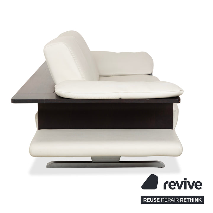 Himolla Leather Two-Seater Cream White Wood Sofa Couch