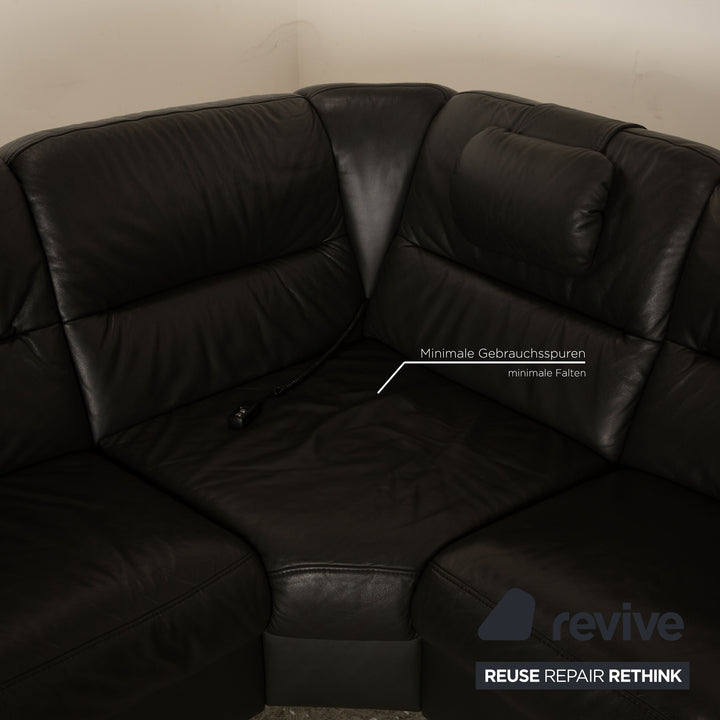 Himolla Planopoly Leather Corner Sofa Black Electric Function Sofa Couch