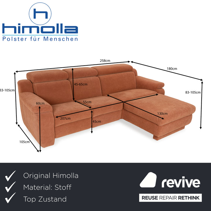Himolla Planopoly fabric corner sofa brown camel sofa couch chaise longue right manual function