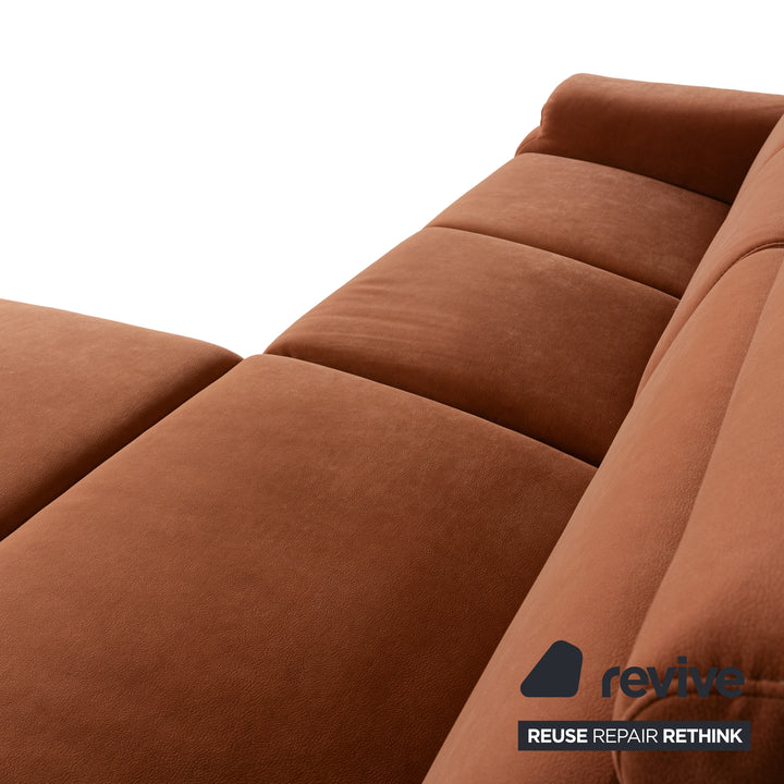 Himolla Planopoly fabric set corner sofa brown camel sofa couch manual function stool