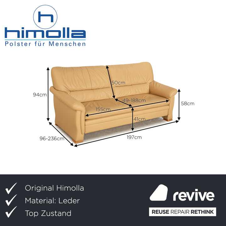 Himolla Sleepoly Leather Three-Seater Cream Sofa Couch Sofa Bed Manual Function Relax Function