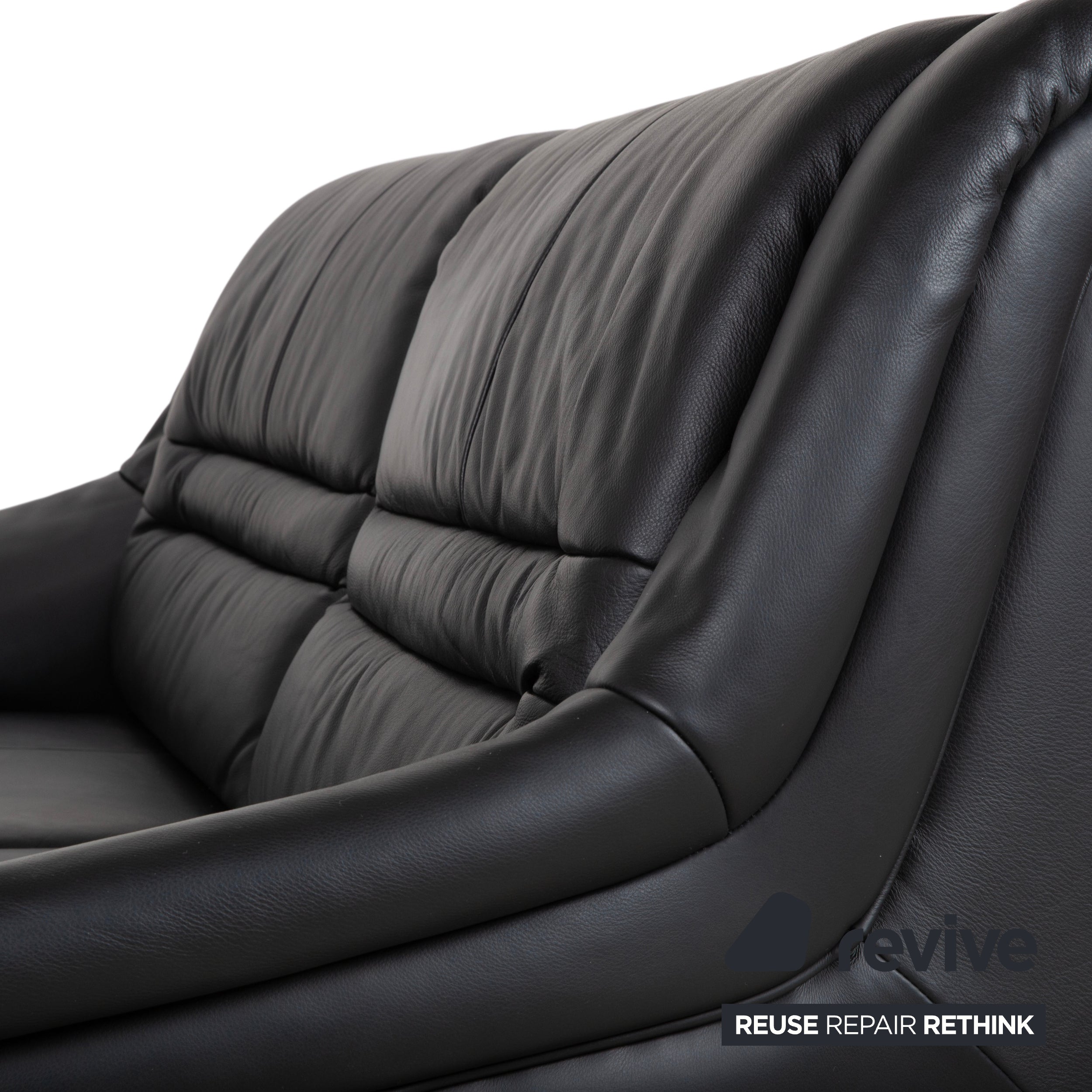 Himolla Sleepoly Leather Two-Seater Black Sofa Couch