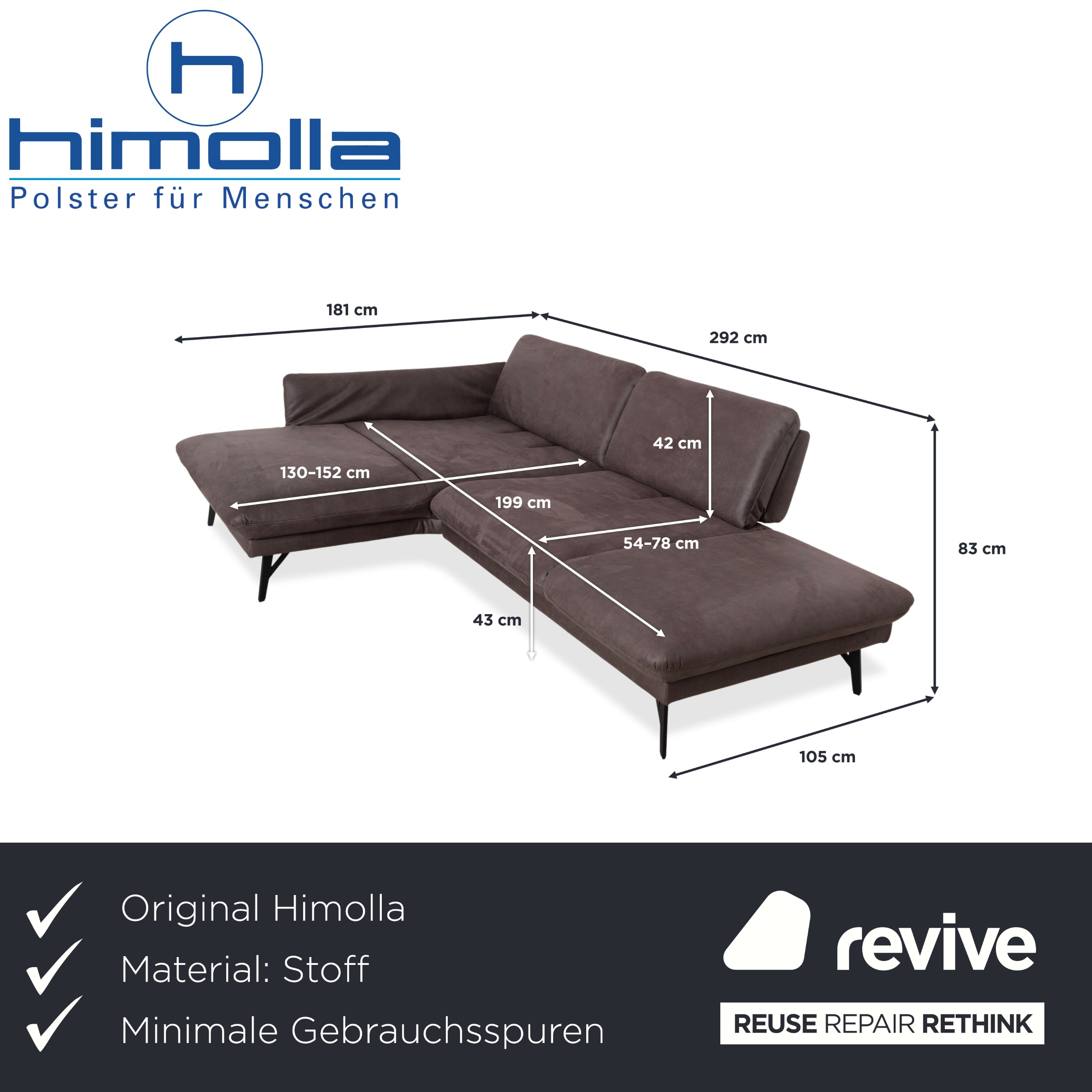 Himolla Stoff Ecksofa Grau Braun Taupe manuelle Funktion Sofa Couch