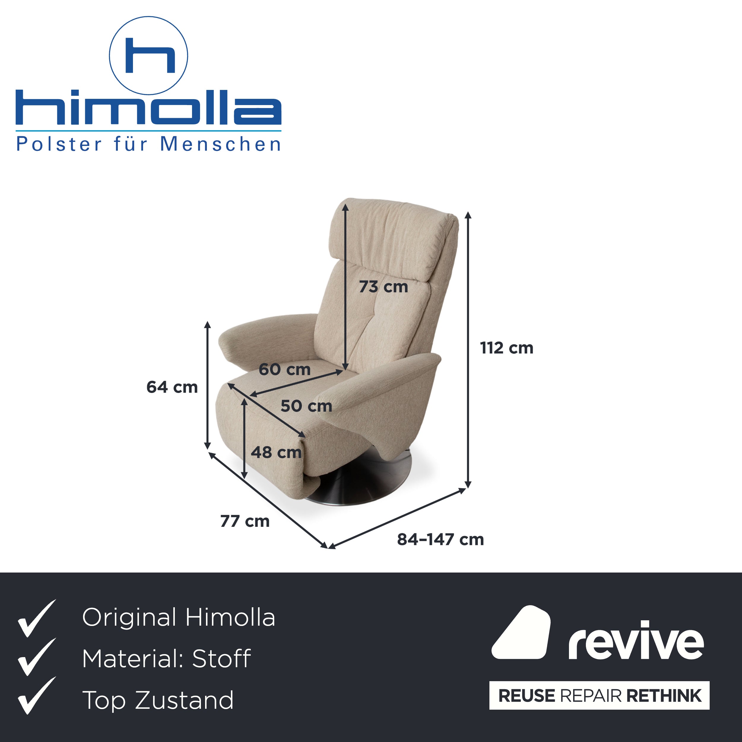 Himolla Stoff Sessel Creme Beige elektrische Funktion Aufstehhilfe