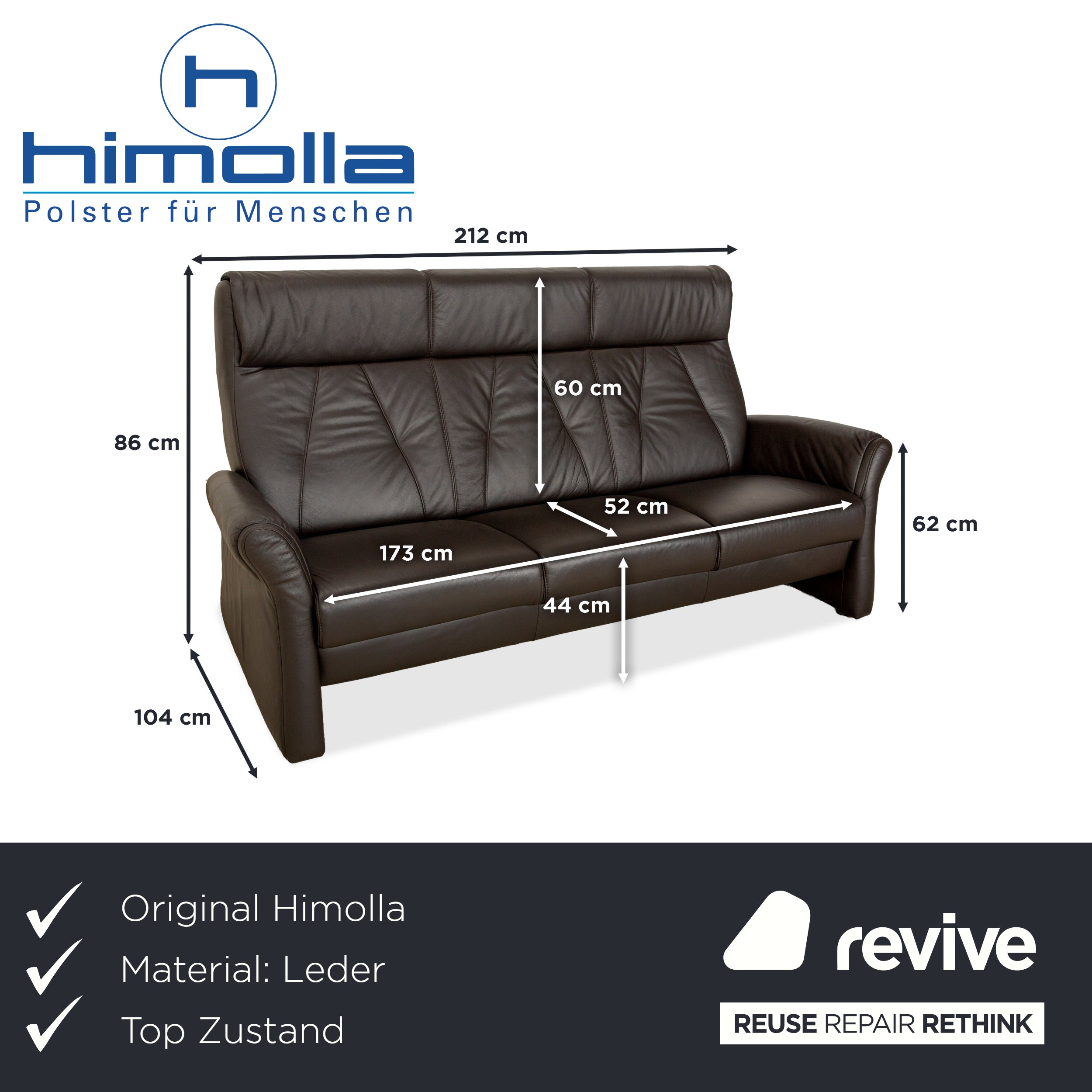 Himolla TANGRAM Leather Three-Seater Grey Brown Coffee Sofa Couch