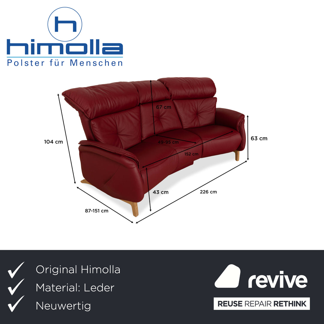Himolla Trapez 4708 Leather Three-Seater Sofa Couch Red Electric Function