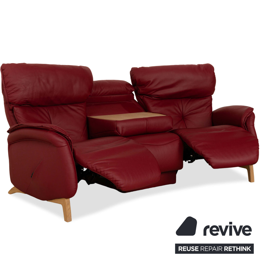 Himolla Trapez 4708 Leather Three-Seater Sofa Couch Red Electric Function