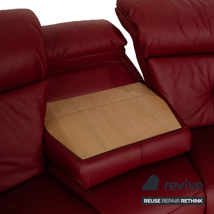 Himolla Trapez 4708 Leather Three-Seater Sofa Couch Red Electric Function