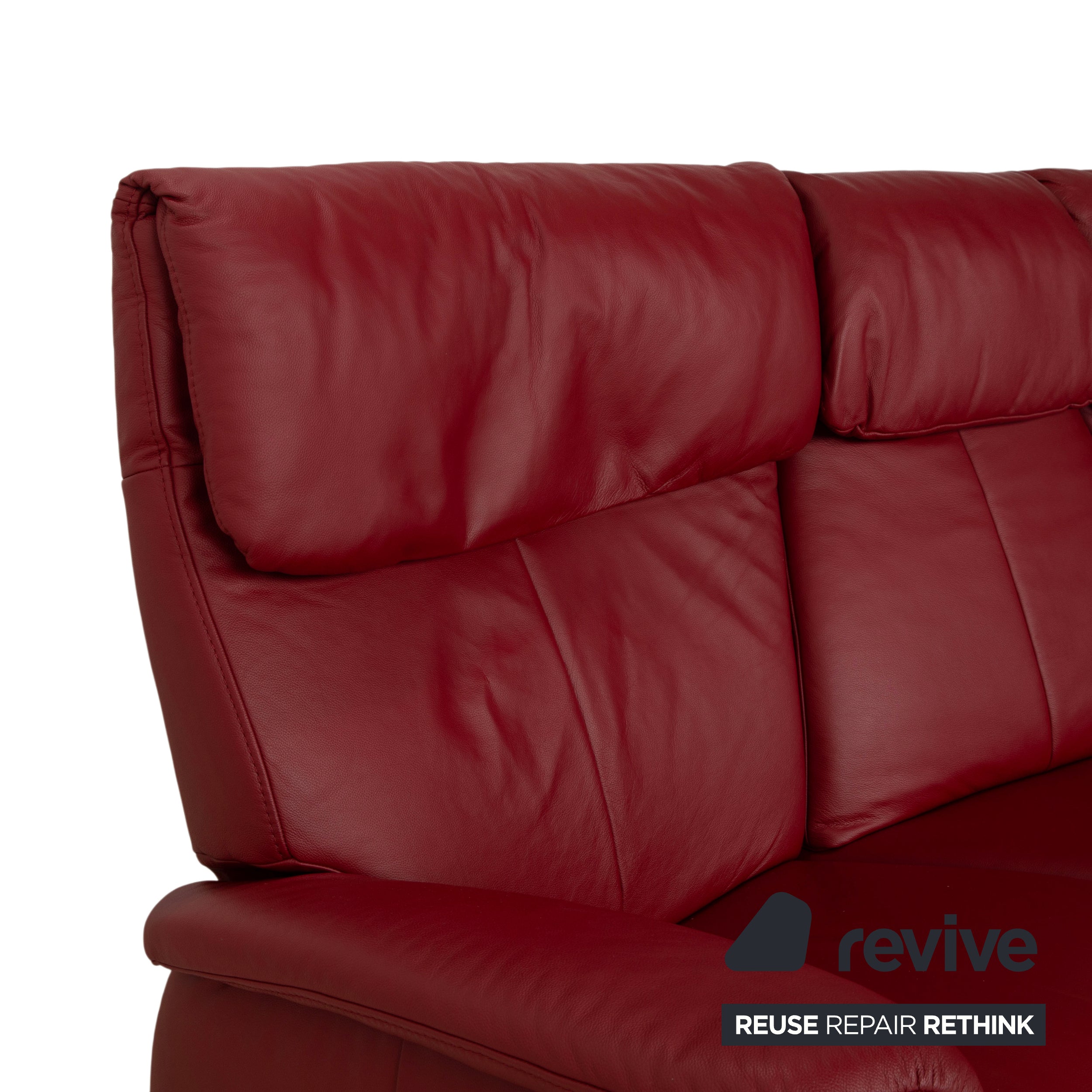 Himolla Trapez Dreisitzer Sofa Rot Bordeaux Comfort Master Collection manuelle Relaxfunktion Ablage in Wildeiche