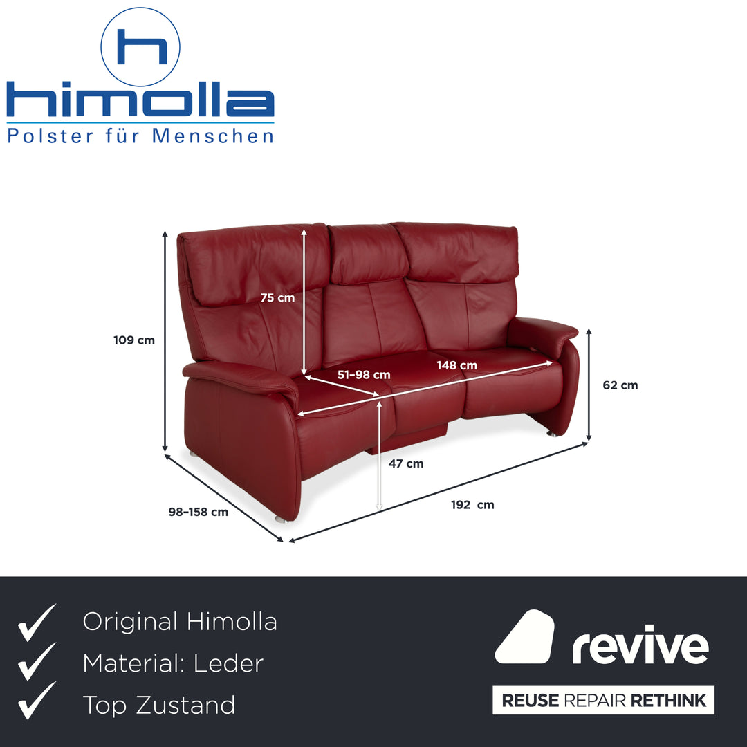 Canapé trois places trapézoïdal Himolla, rouge bordeaux, collection Comfort Master, fonction relax manuelle, étagère de rangement en chêne sauvage