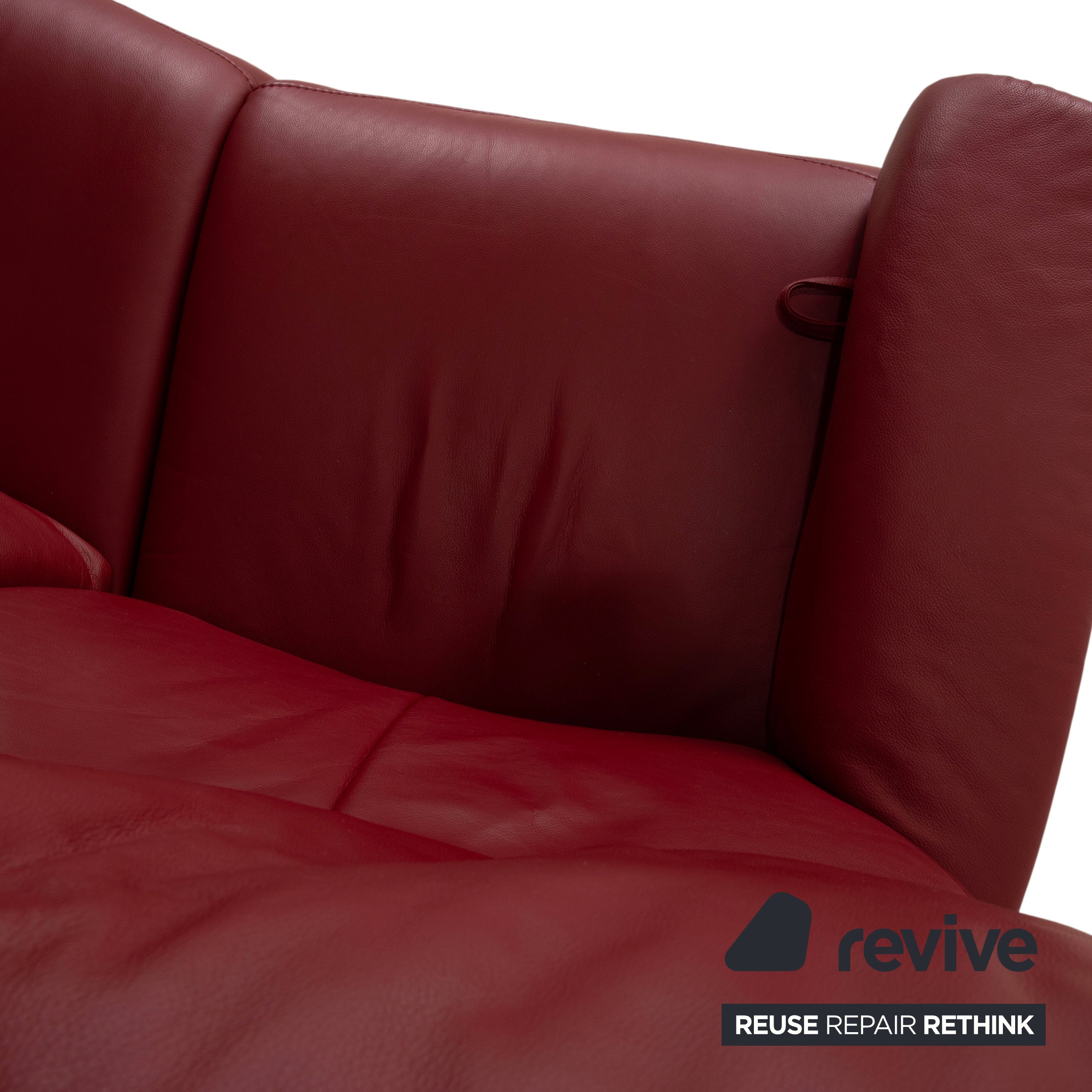 Himolla Trapez Dreisitzer Sofa Rot Bordeaux Comfort Master Collection manuelle Relaxfunktion Ablage in Wildeiche