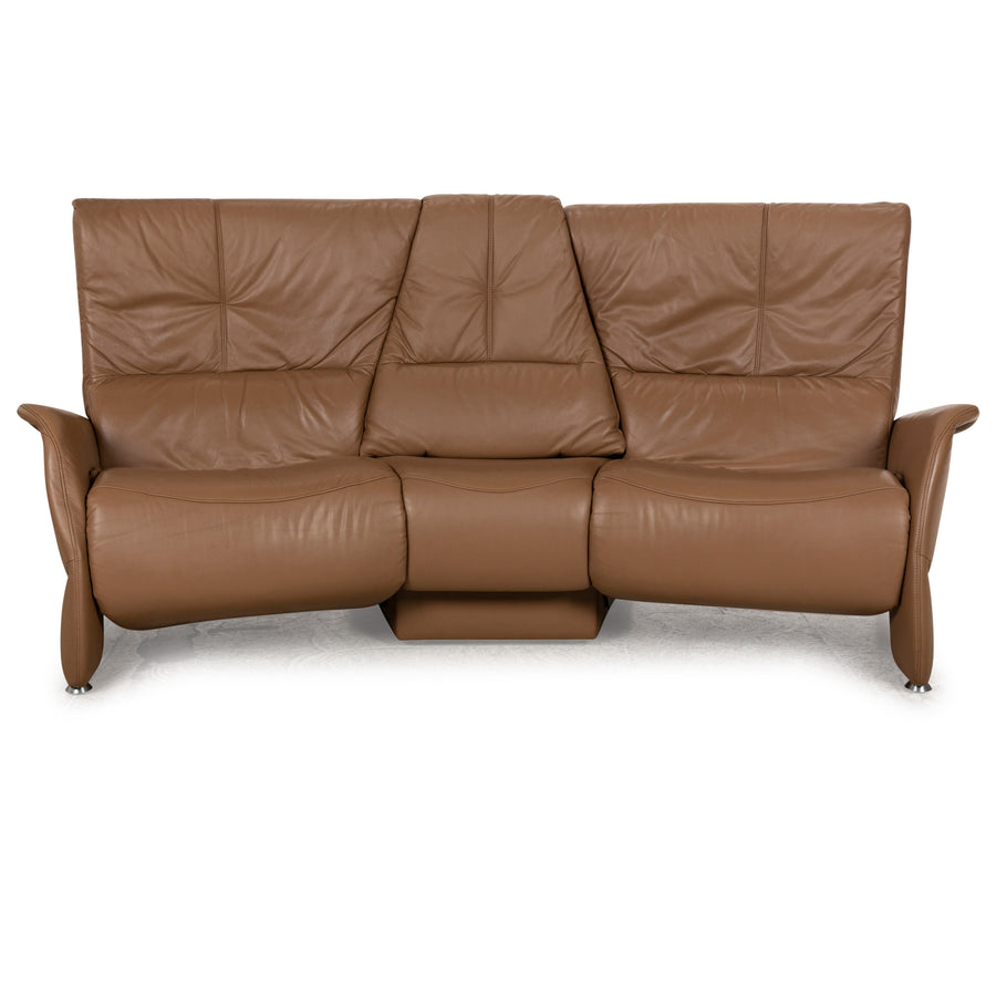 Himolla Trapez Leather Three-Seater Beige Sofa Couch Manual Function