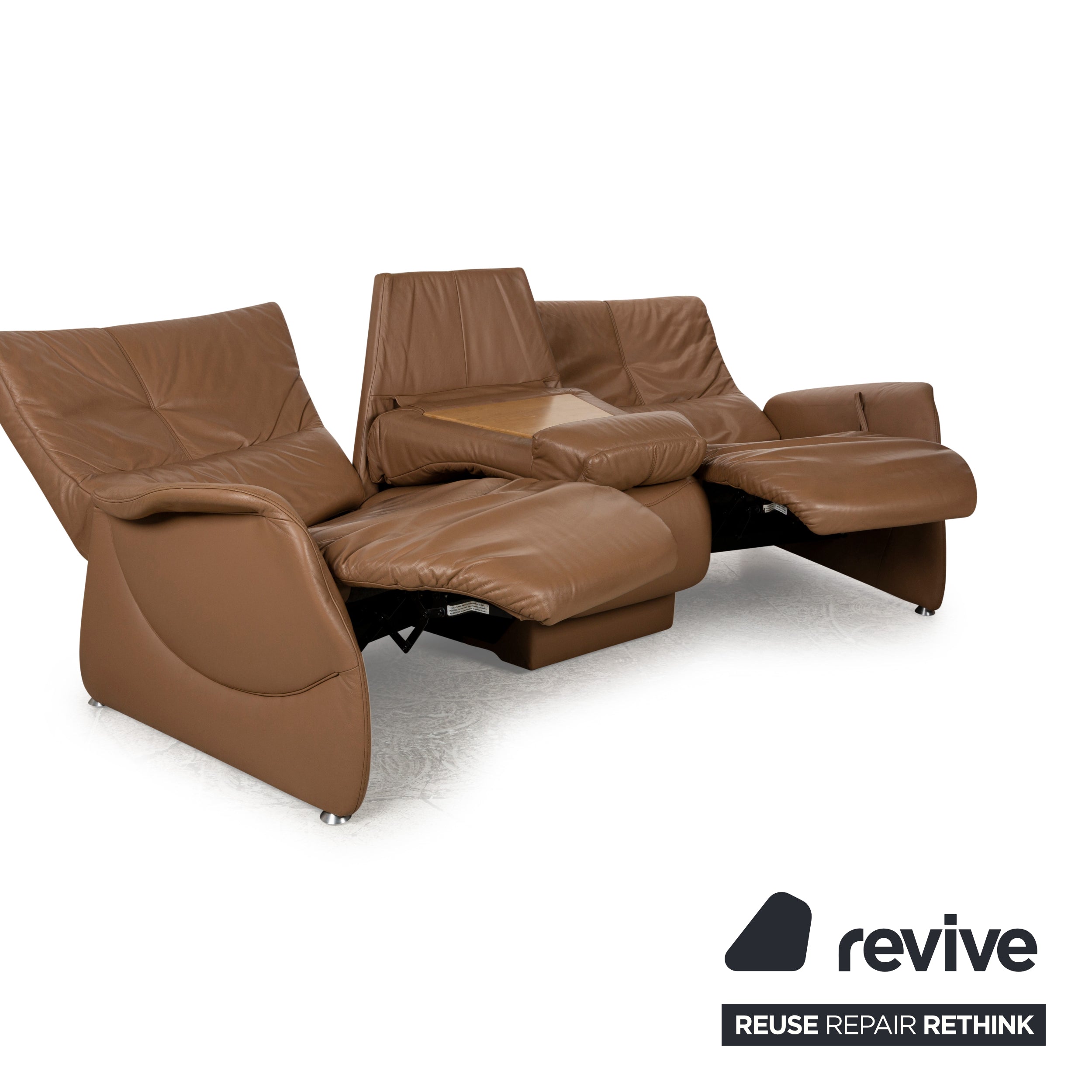 Canapé 3 places en cuir beige Himolla Trapez fonction manuelle