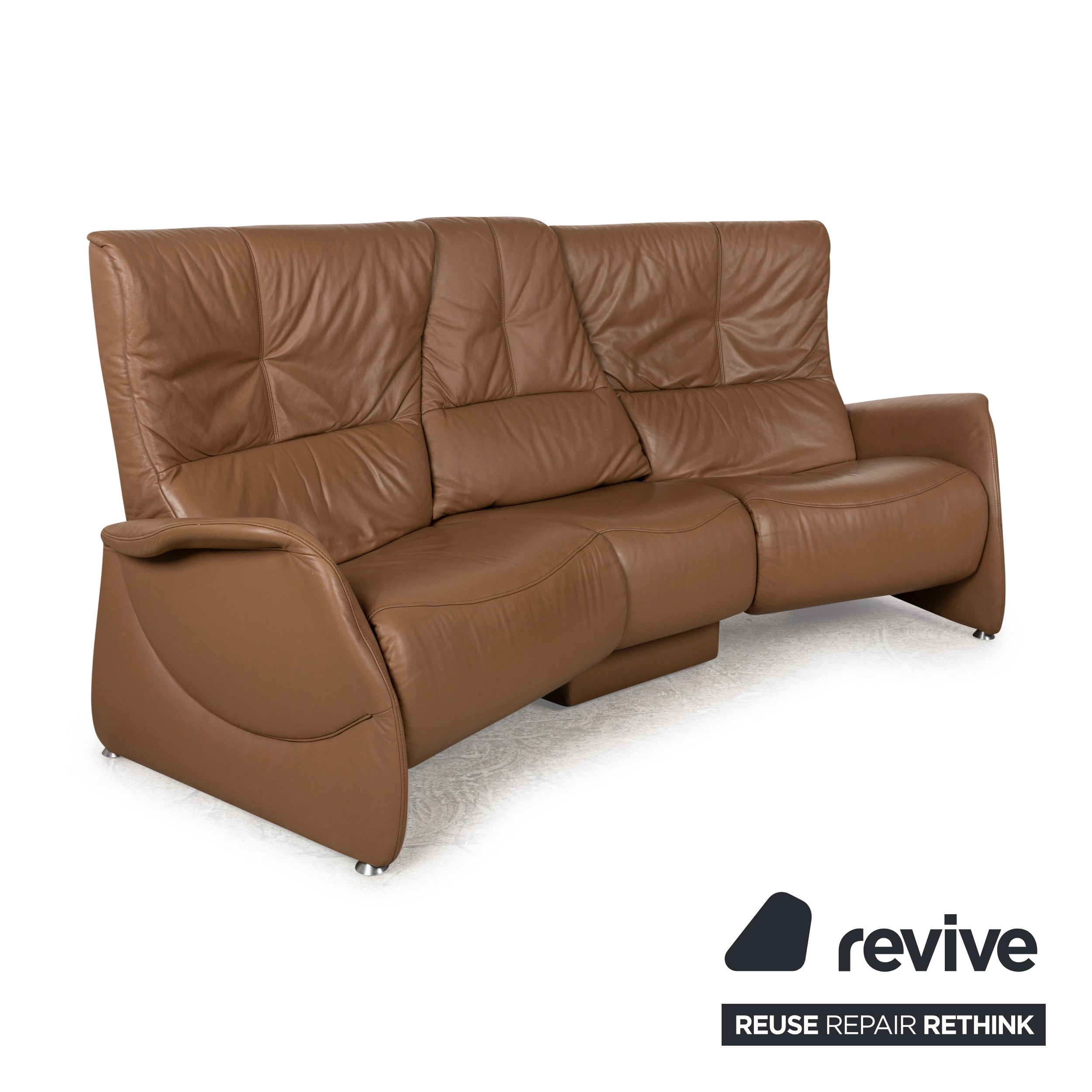 Canapé 3 places en cuir beige Himolla Trapez fonction manuelle