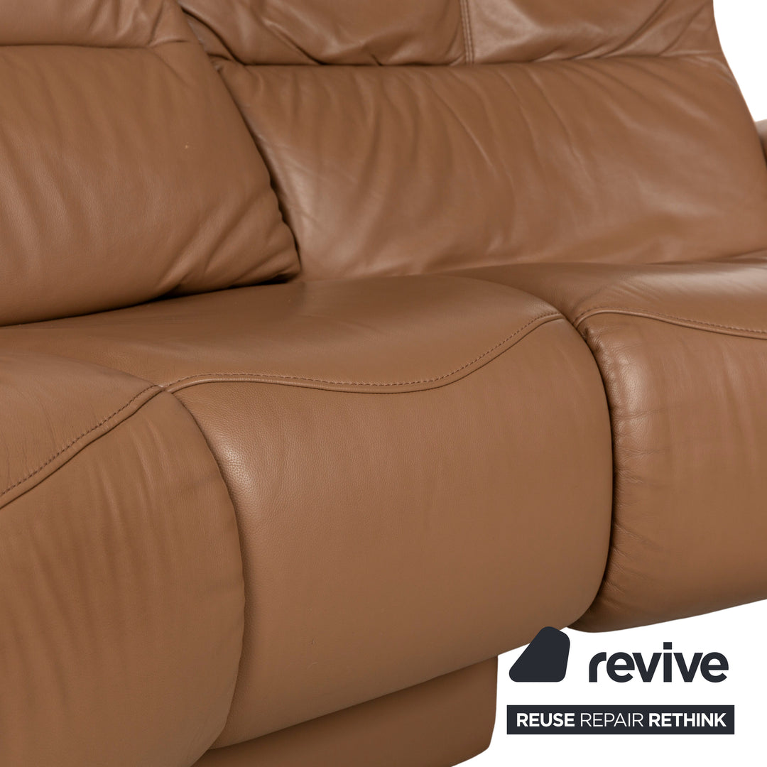 Himolla Trapez Leather Three-Seater Beige Sofa Couch Manual Function