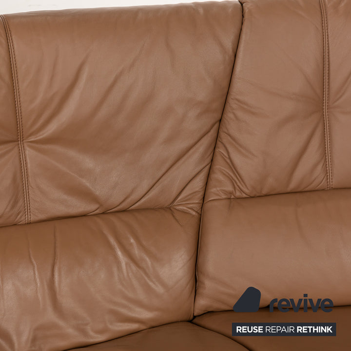 Himolla Trapez Leather Three-Seater Beige Sofa Couch Manual Function