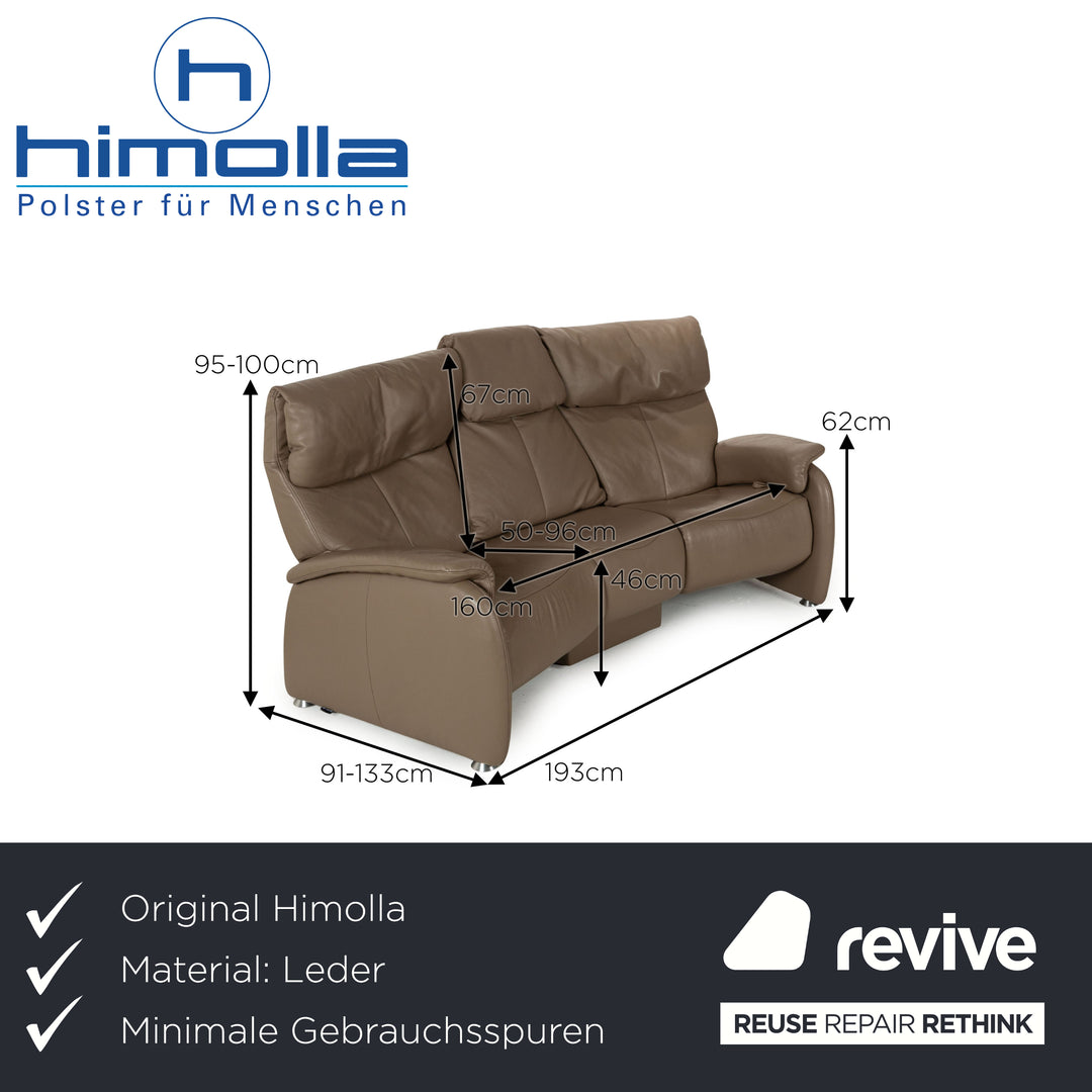 Himolla Trapez Leather Three Seater Brown Manual Function Sofa Couch