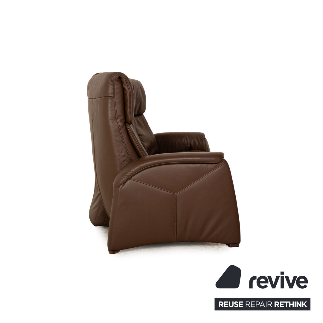 Himolla Trapeze Leather Three Seater Brown Sofa Couch Manual Function