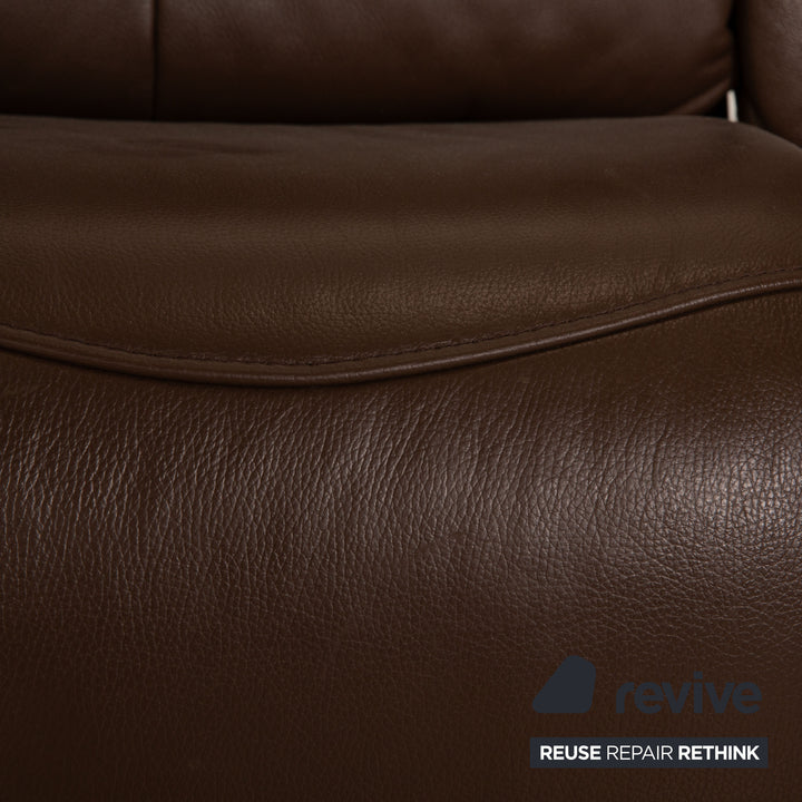 Himolla Trapeze Leather Three Seater Brown Sofa Couch Manual Function