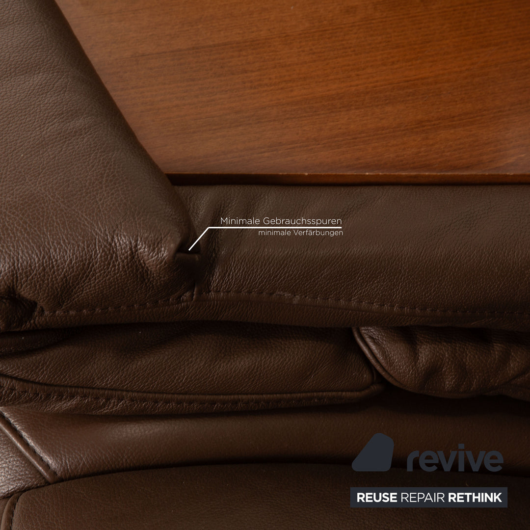 Himolla Trapeze Leather Three Seater Brown Sofa Couch Manual Function