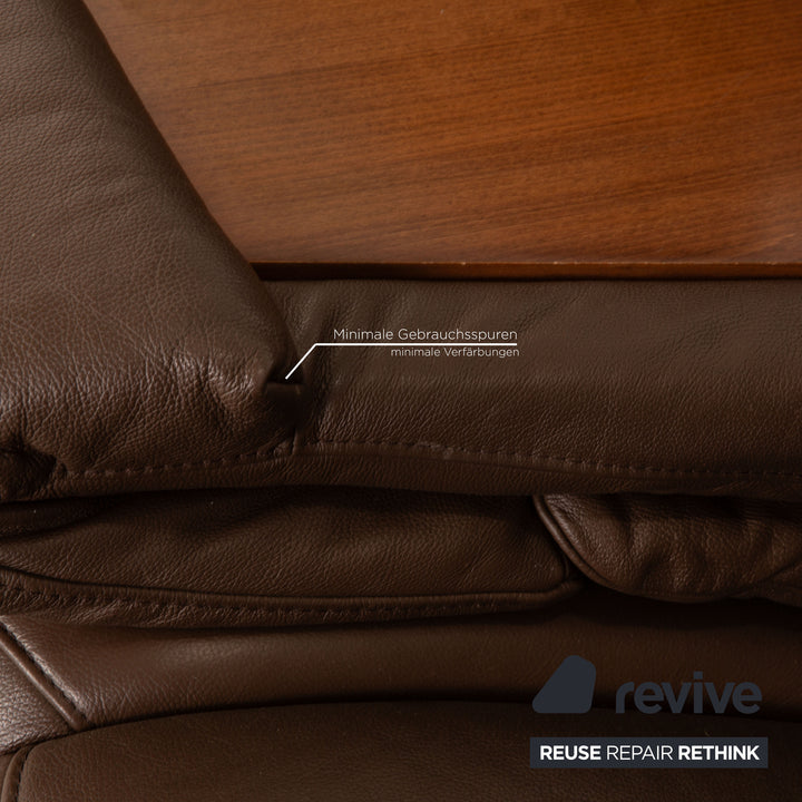 Himolla Trapeze Leather Three Seater Brown Sofa Couch Manual Function