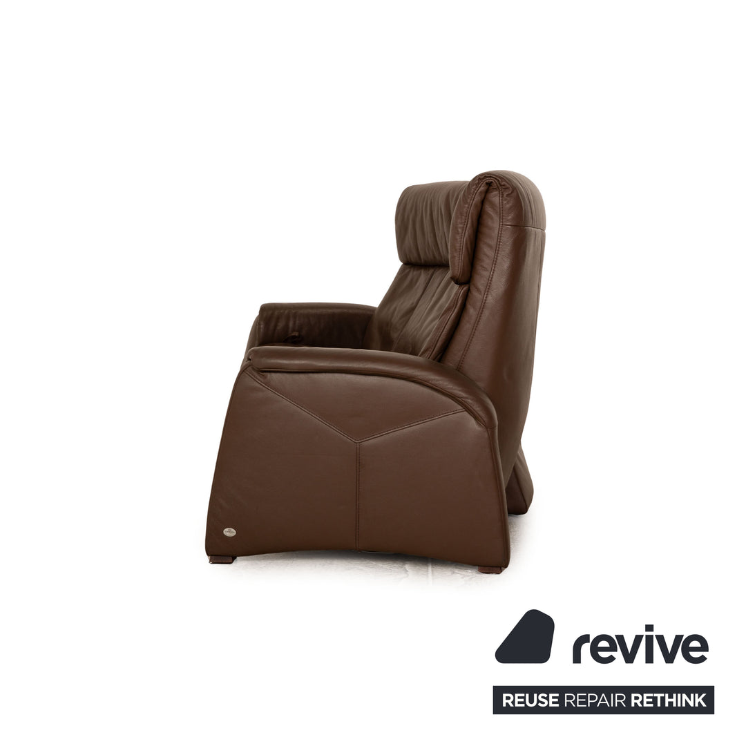 Himolla Trapeze Leather Three Seater Brown Sofa Couch Manual Function