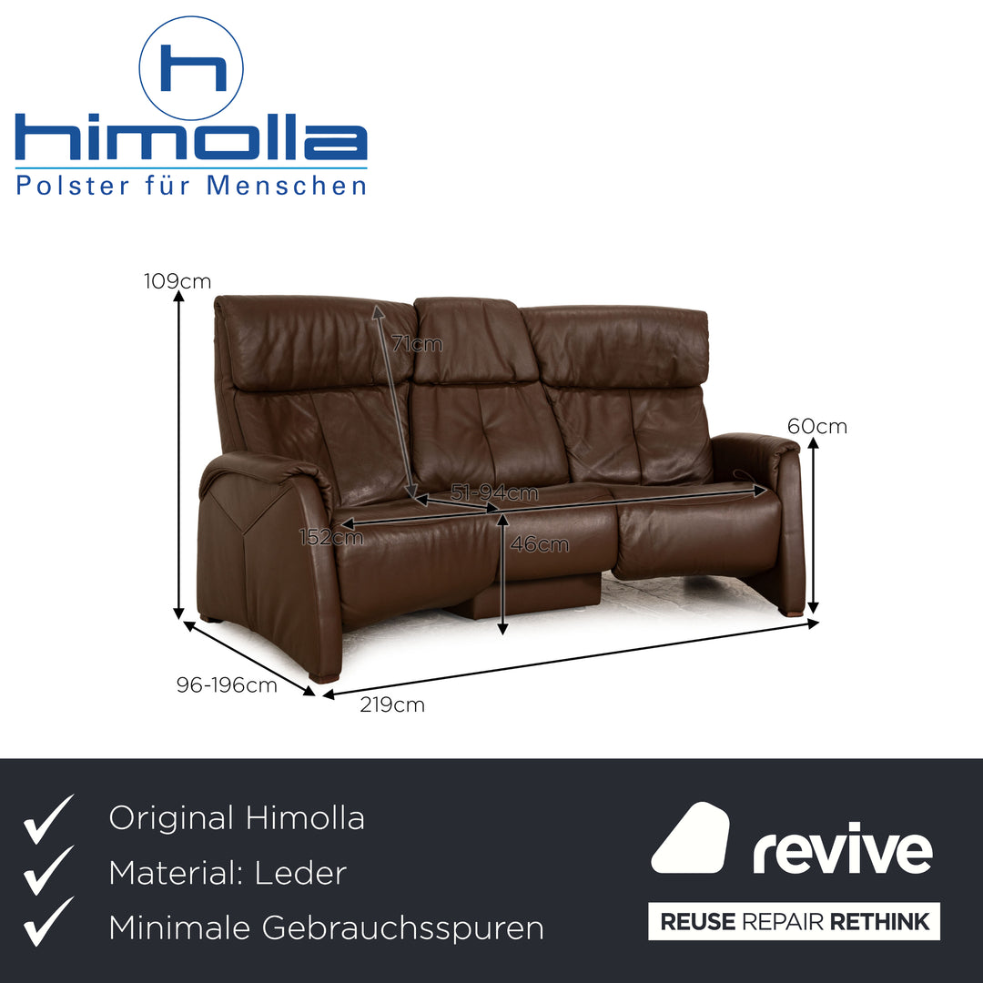 Himolla Trapeze Leather Three Seater Brown Sofa Couch Manual Function