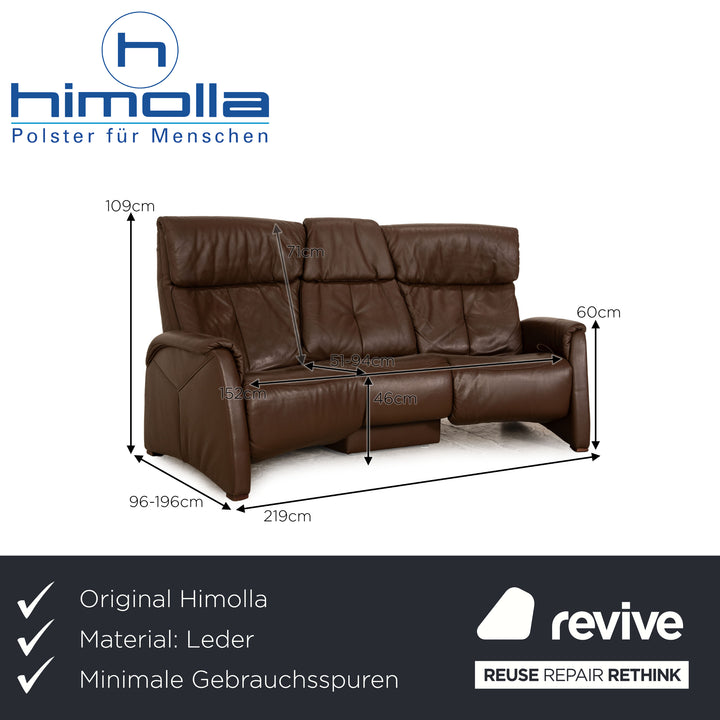 Himolla Trapeze Leather Three Seater Brown Sofa Couch Manual Function