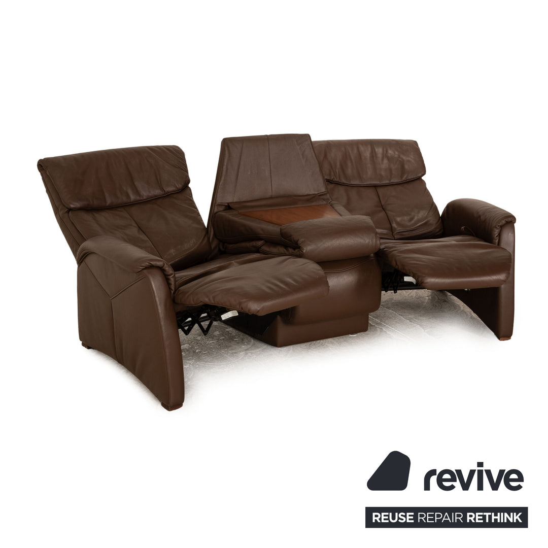 Himolla Trapeze Leather Three Seater Brown Sofa Couch Manual Function