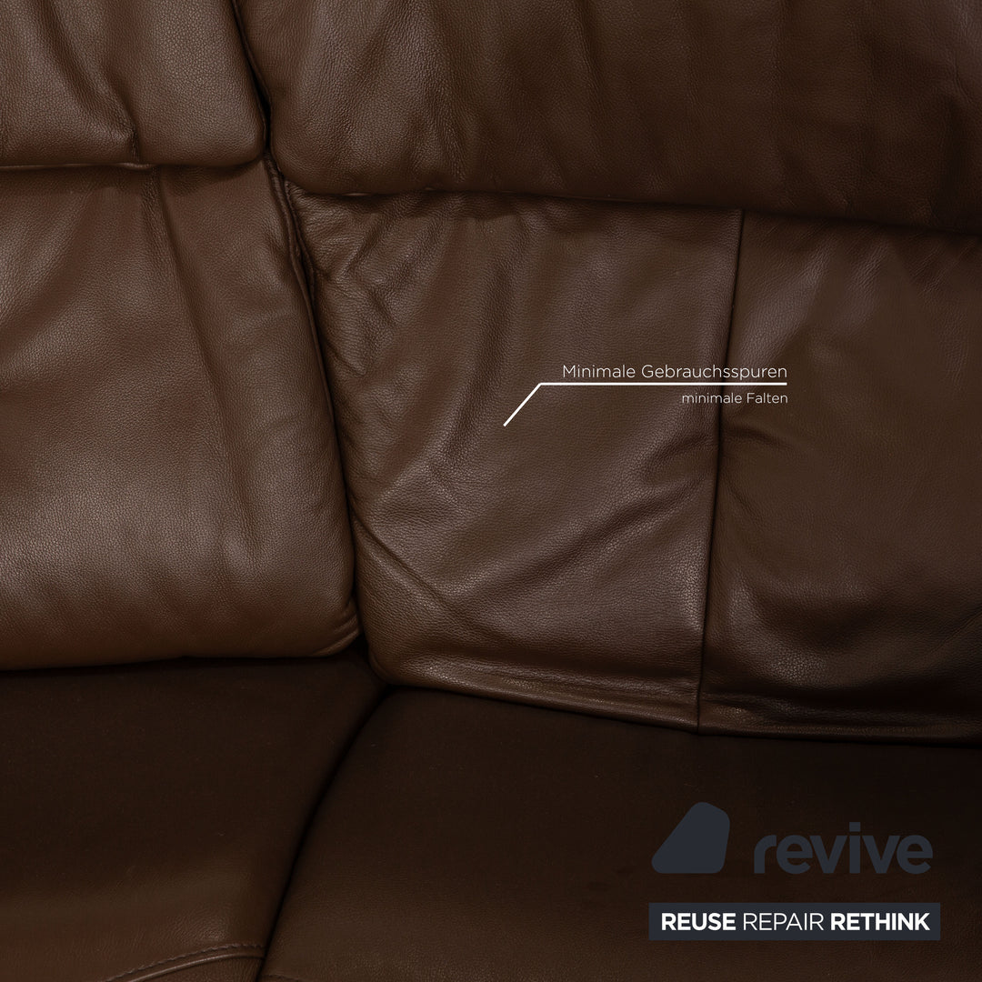 Himolla Trapeze Leather Three Seater Brown Sofa Couch Manual Function