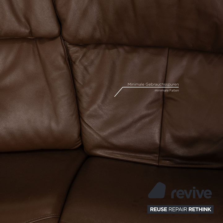 Himolla Trapeze Leather Three Seater Brown Sofa Couch Manual Function