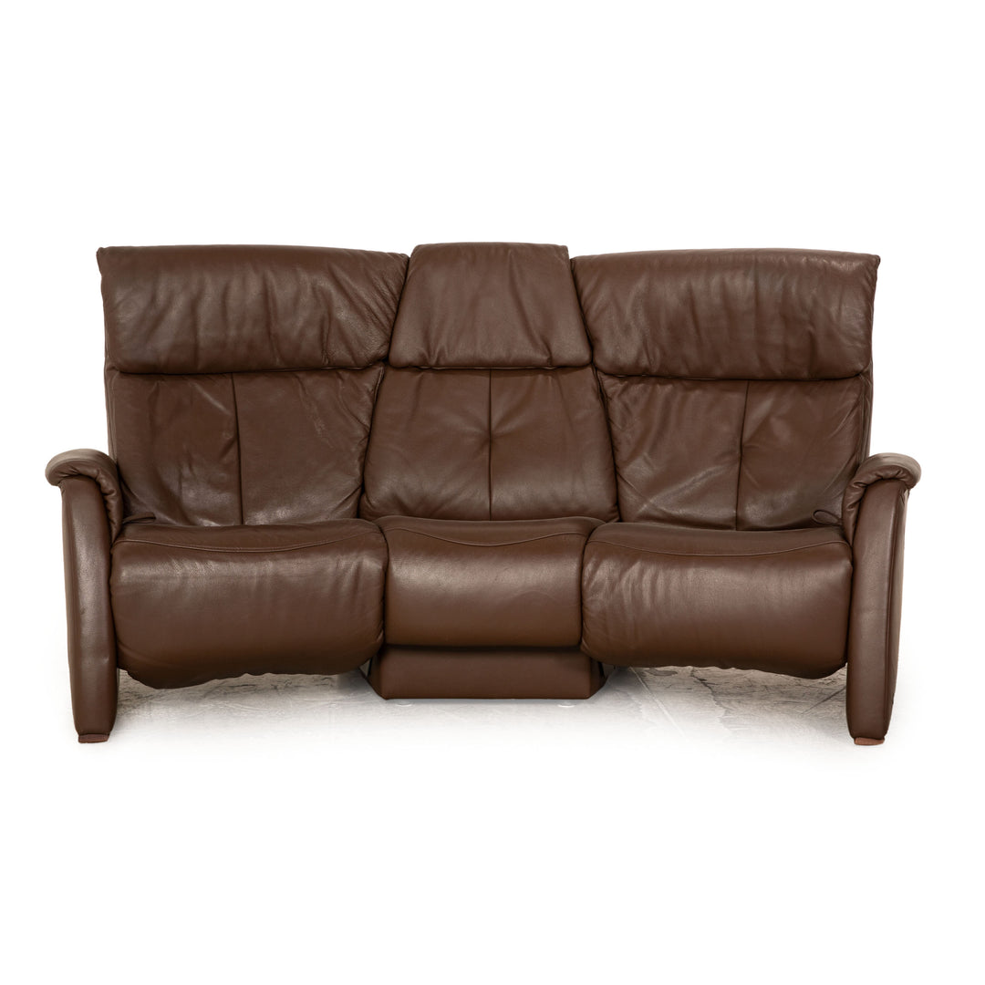 Himolla Trapeze Leather Three Seater Brown Sofa Couch Manual Function
