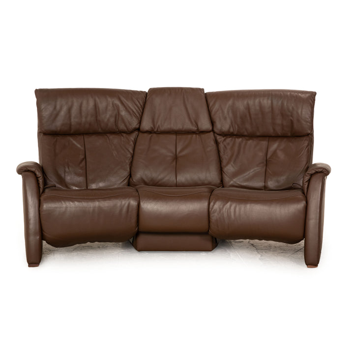 Himolla Trapeze Leather Three Seater Brown Sofa Couch Manual Function