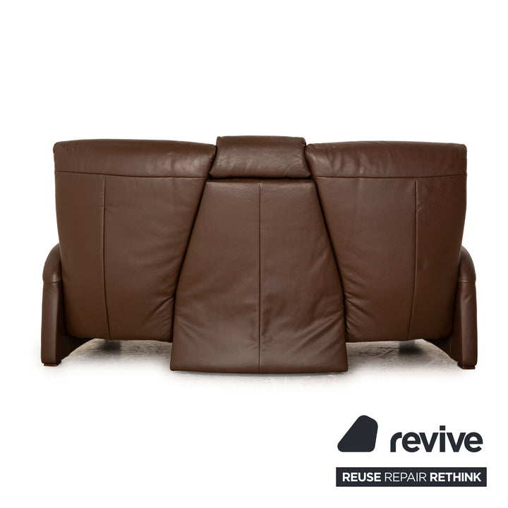 Himolla Trapeze Leather Three Seater Brown Sofa Couch Manual Function