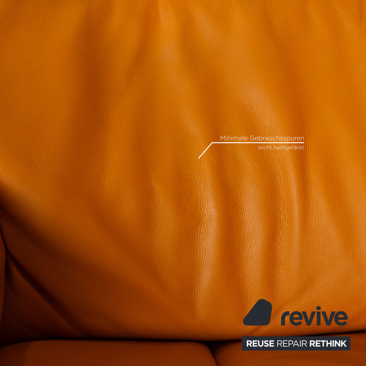 Himolla Trapez Leder Dreisitzer Gelb Orange elektrische Funktion Sofa Couch