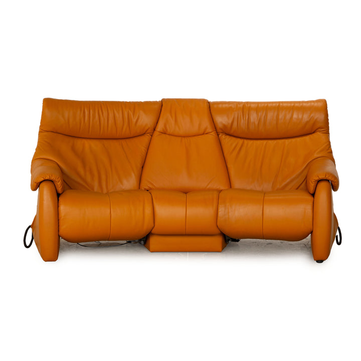 Himolla Trapez Leder Dreisitzer Gelb Orange elektrische Funktion Sofa Couch
