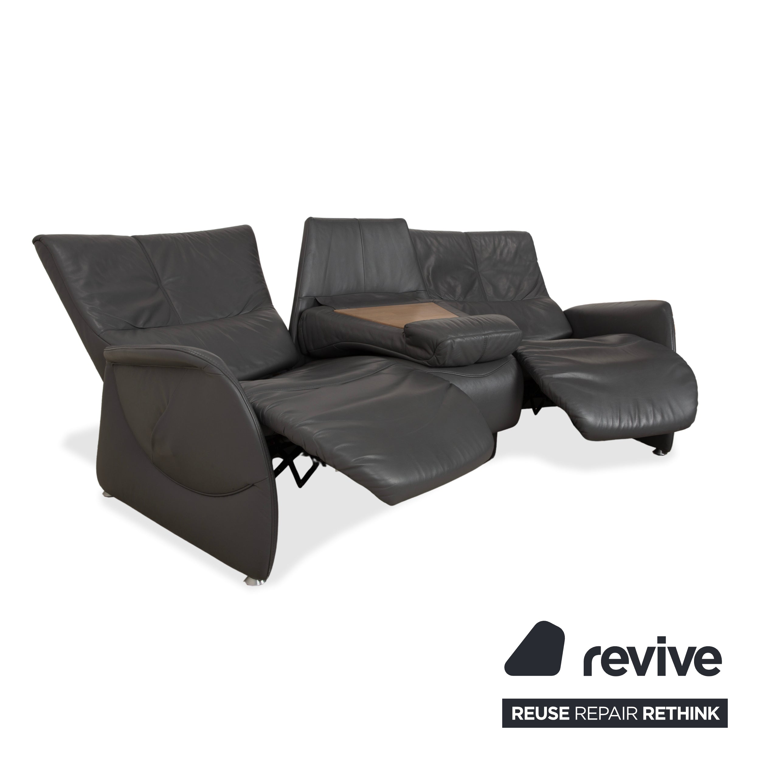 Himolla Trapez Leder Dreisitzer Grau elektrische Funktion Sofa Couch
