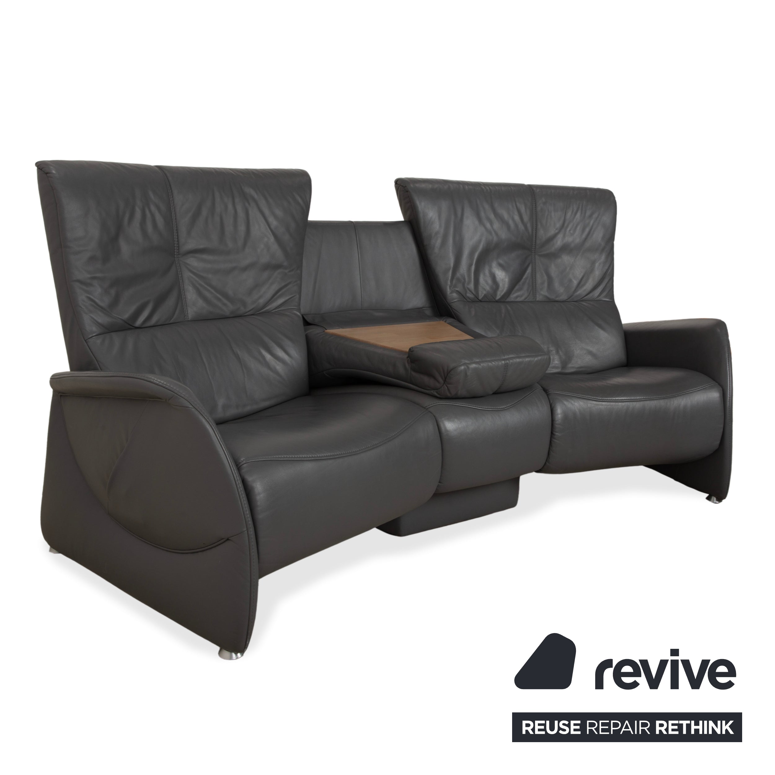Himolla Trapez Leder Dreisitzer Grau elektrische Funktion Sofa Couch